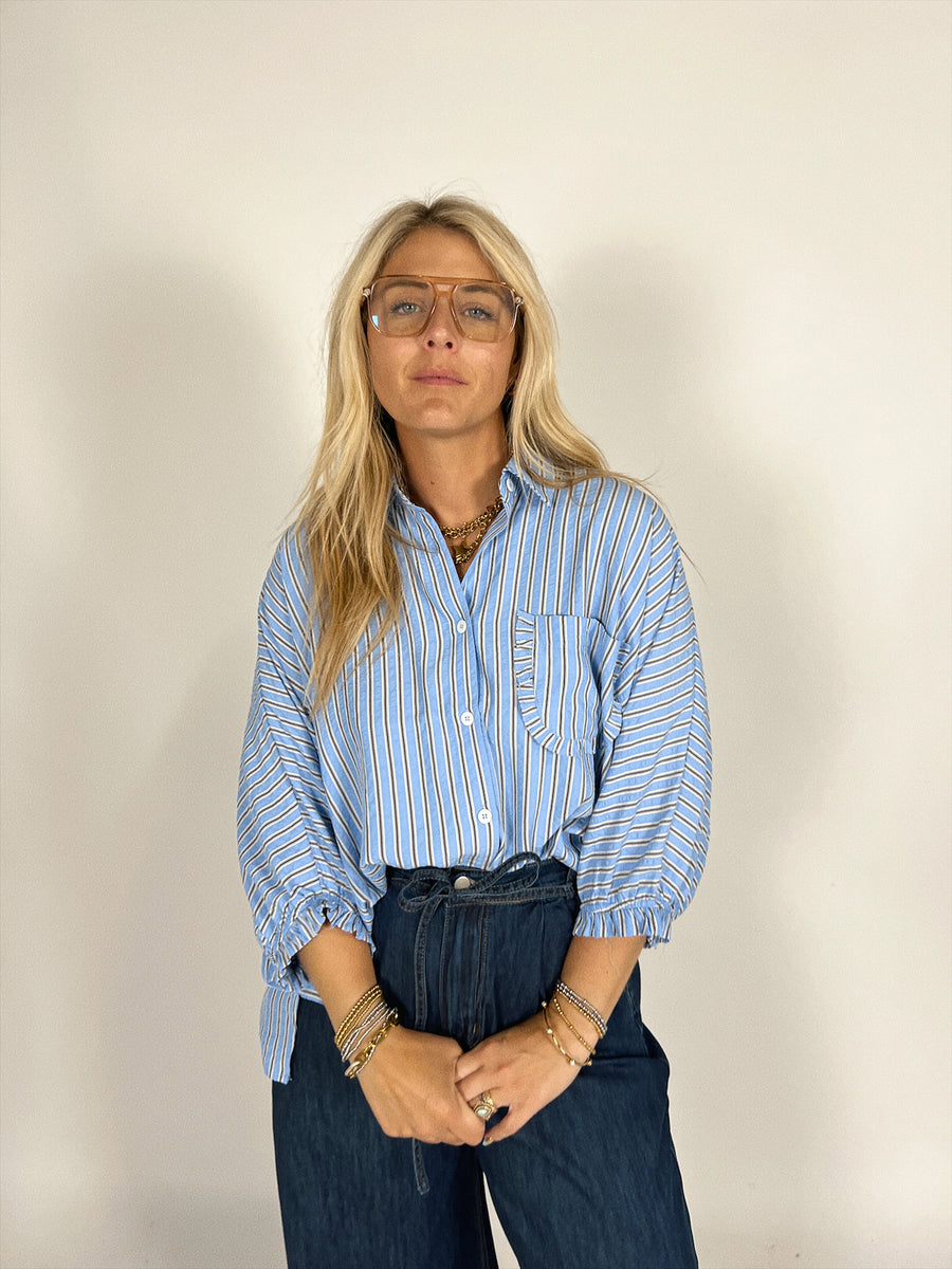 Sheri Stripe Quarter Sleeve Button Up