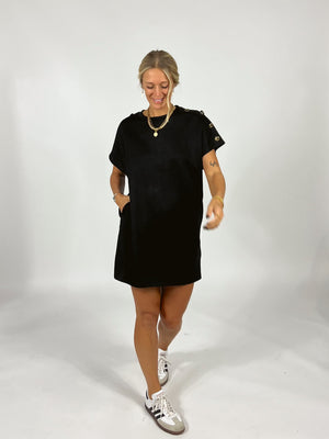 Gold Button Black Dress