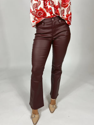 Jaxtyn Crop And Flare Leather Pant | Oxblood