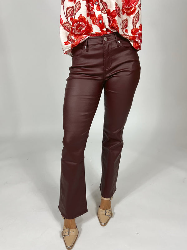 Jaxtyn Crop And Flare Leather Pant | Oxblood