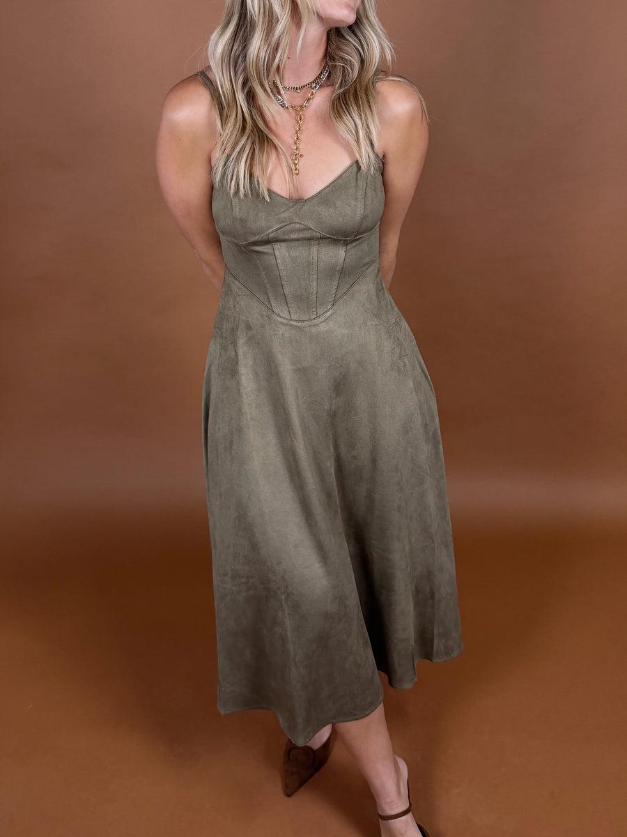 Suede Criminal Corset Midi Dress