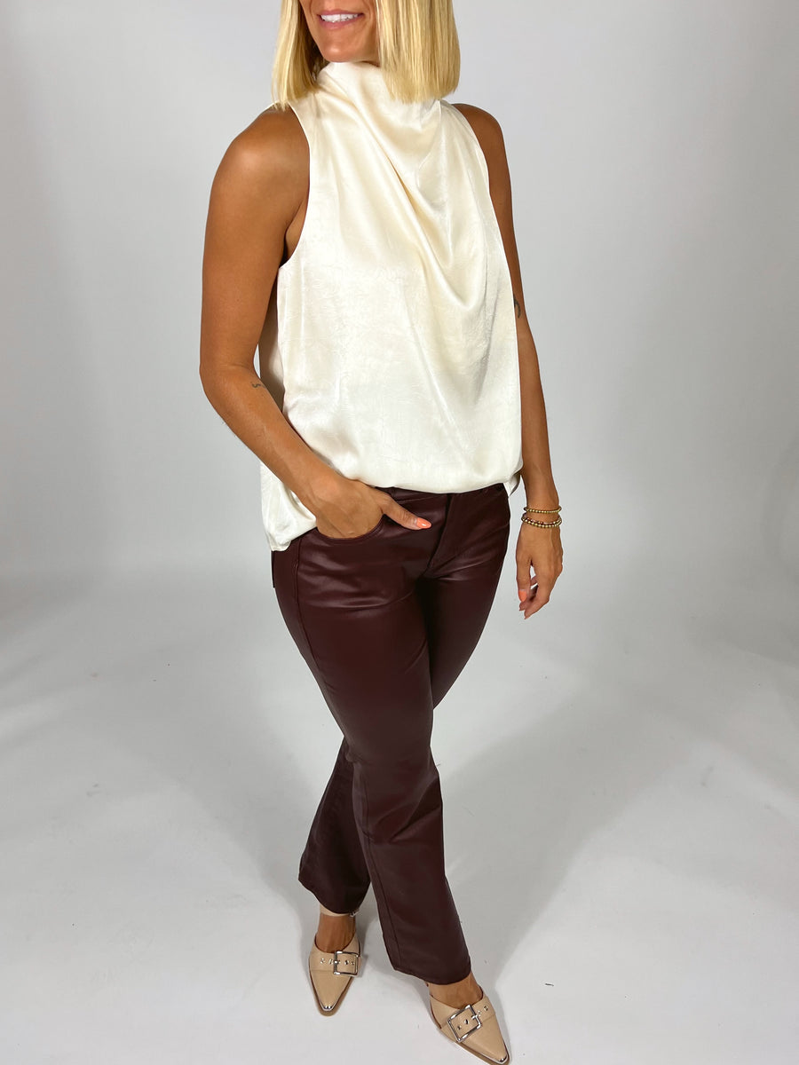 Jaxtyn Crop And Flare Leather Pant | Oxblood