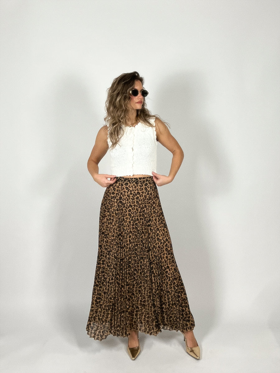 Posie Pleated Leopard Skirt