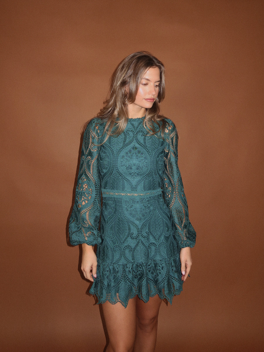 Emerald Lace Mini Dress