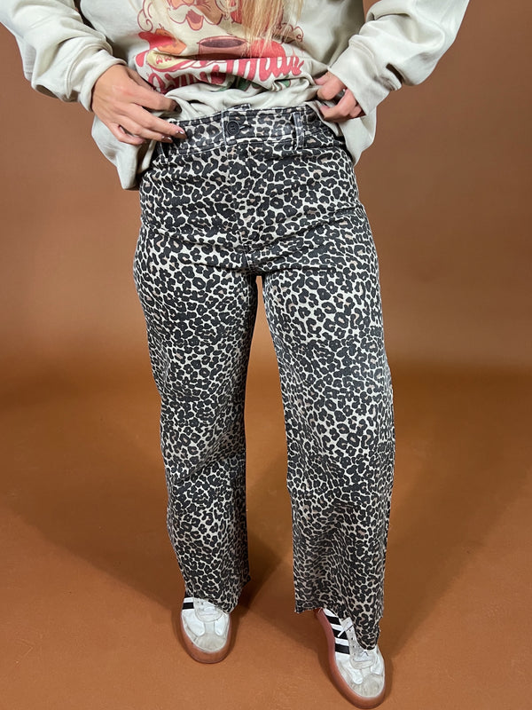 Leopard Print Straight Leg Denim
