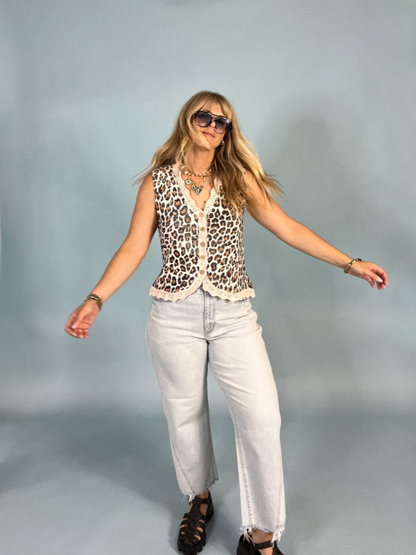 Lala Leopard Print Knit Vest