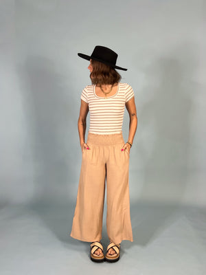 Smocked High Waist Linen Pants