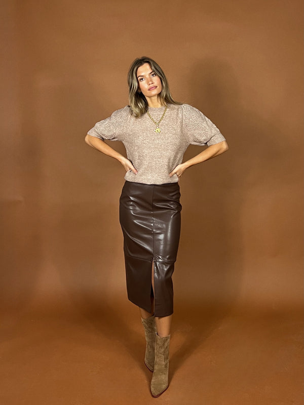 Clean Cut Leather Midi Skirt