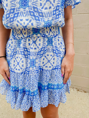 Blue White Print Mini Dress
