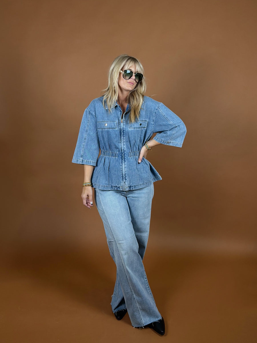 Quick Thinking Quarter Sleeve Denim Jacket
