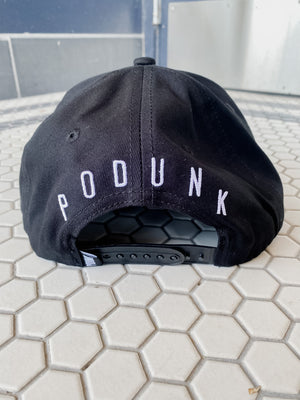 Podunk Snapback - Black w/ White Rope