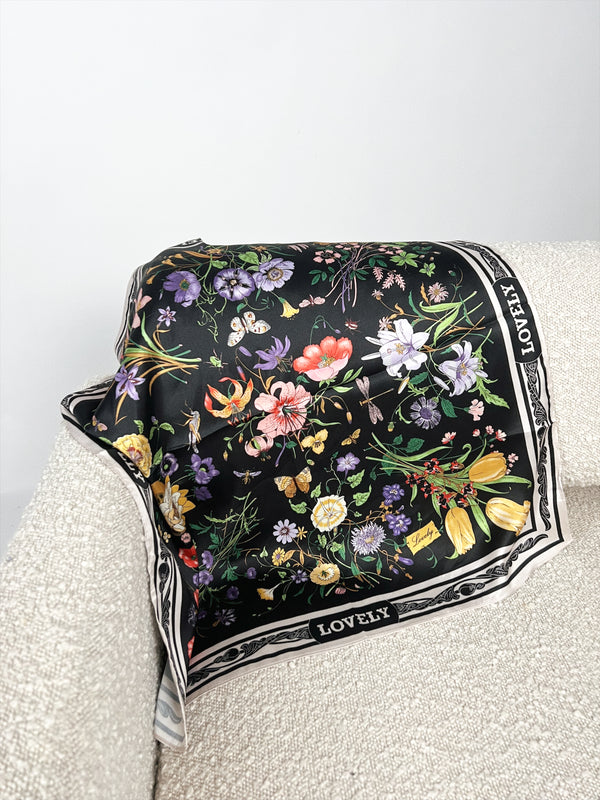 Black Floral Square Scarf