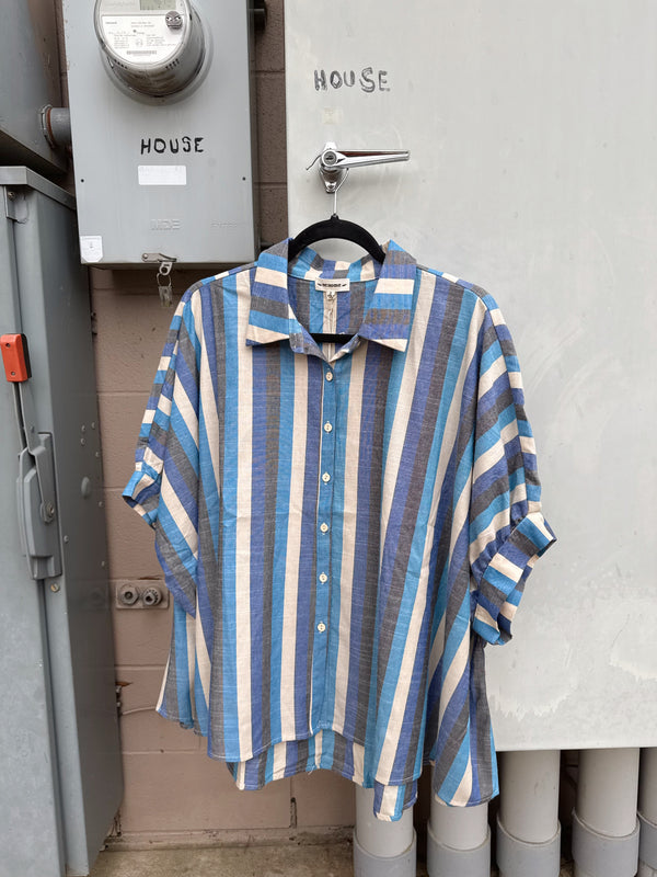 Shades of Blue Stripe Button Up