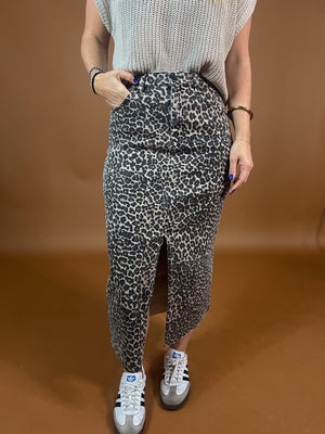 Sally Leopard Denim Skirt