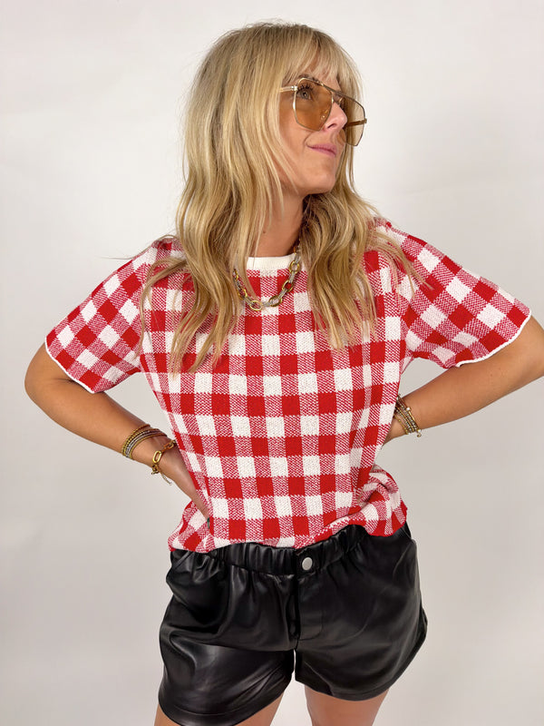 Gingham Check Knit Top
