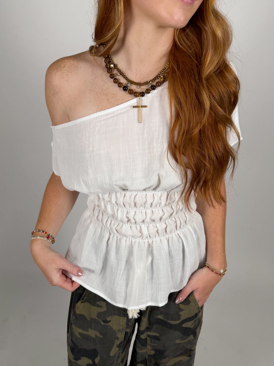 Selena One Shoulder Smocked Top