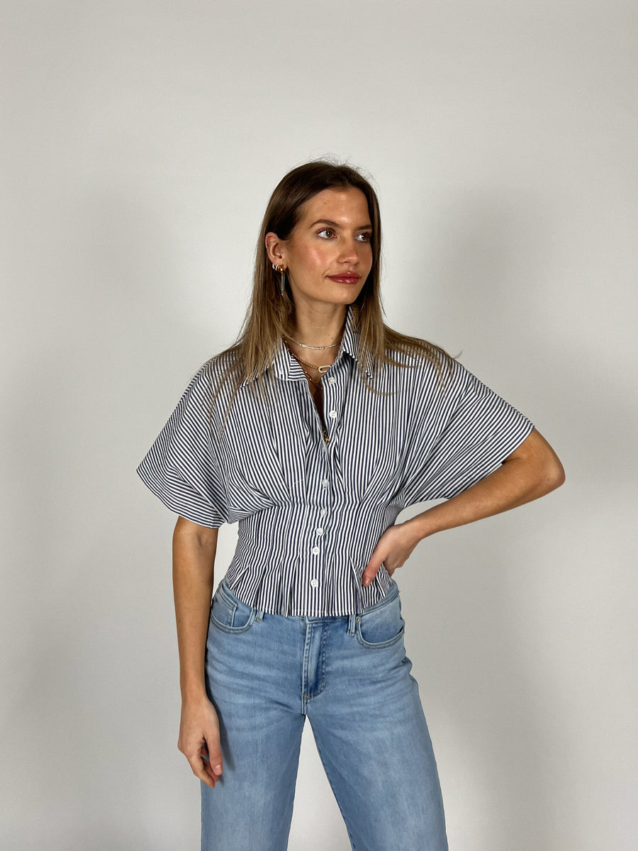 Easy Pleated Waist Stripe Top