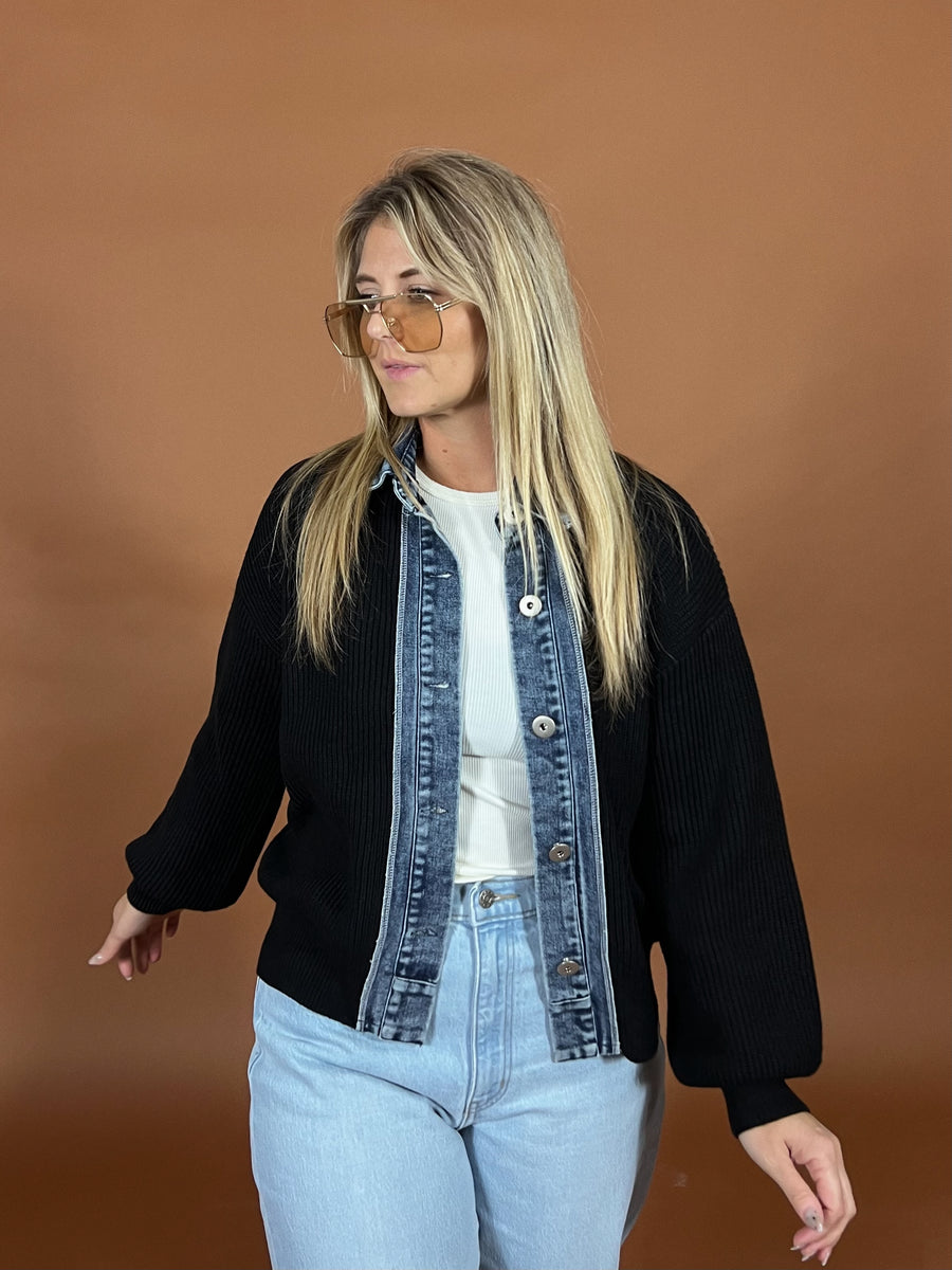 Offset Denim Collar Sweater