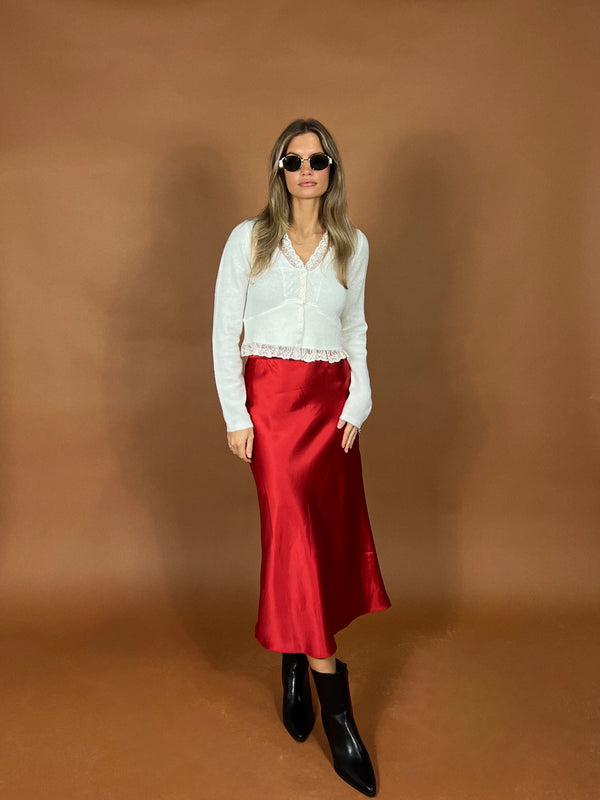 Cherry Red Satin Skirt