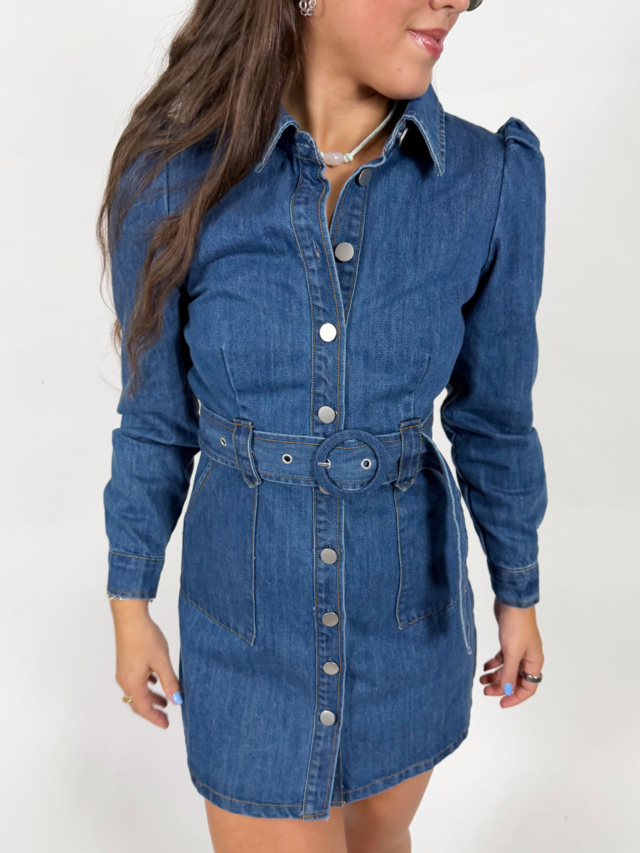 Mae Belted Denim Dress