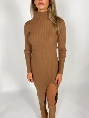 Cameron Camel Ribbed Dress