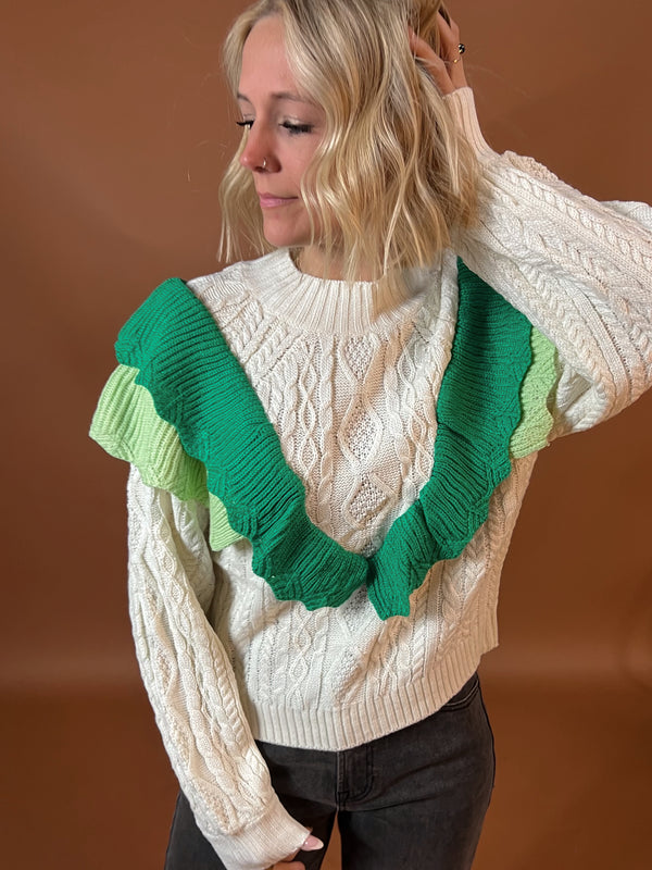 Ruffled Cable Knit Sweater