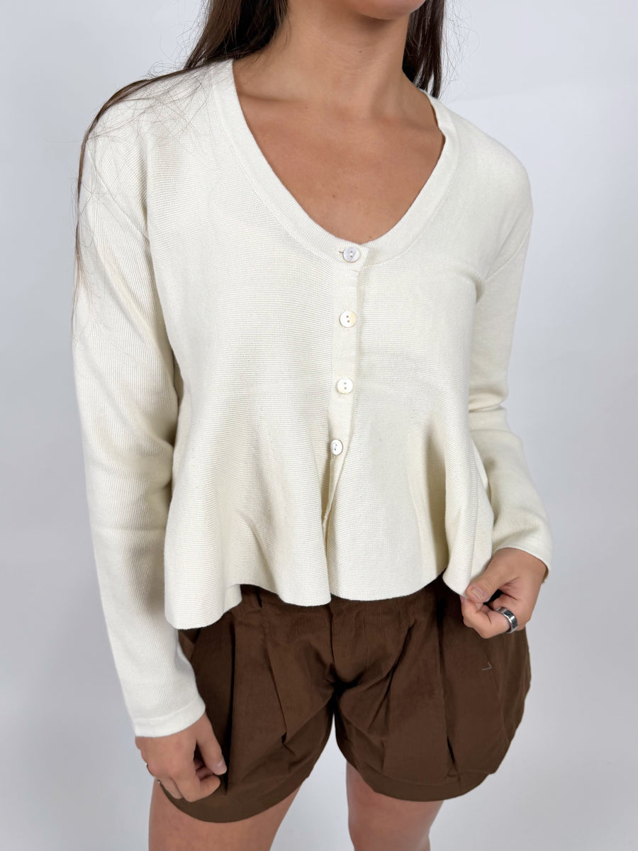 Ivory Flare Hem Cardigan