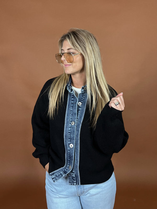 Offset Denim Collar Sweater