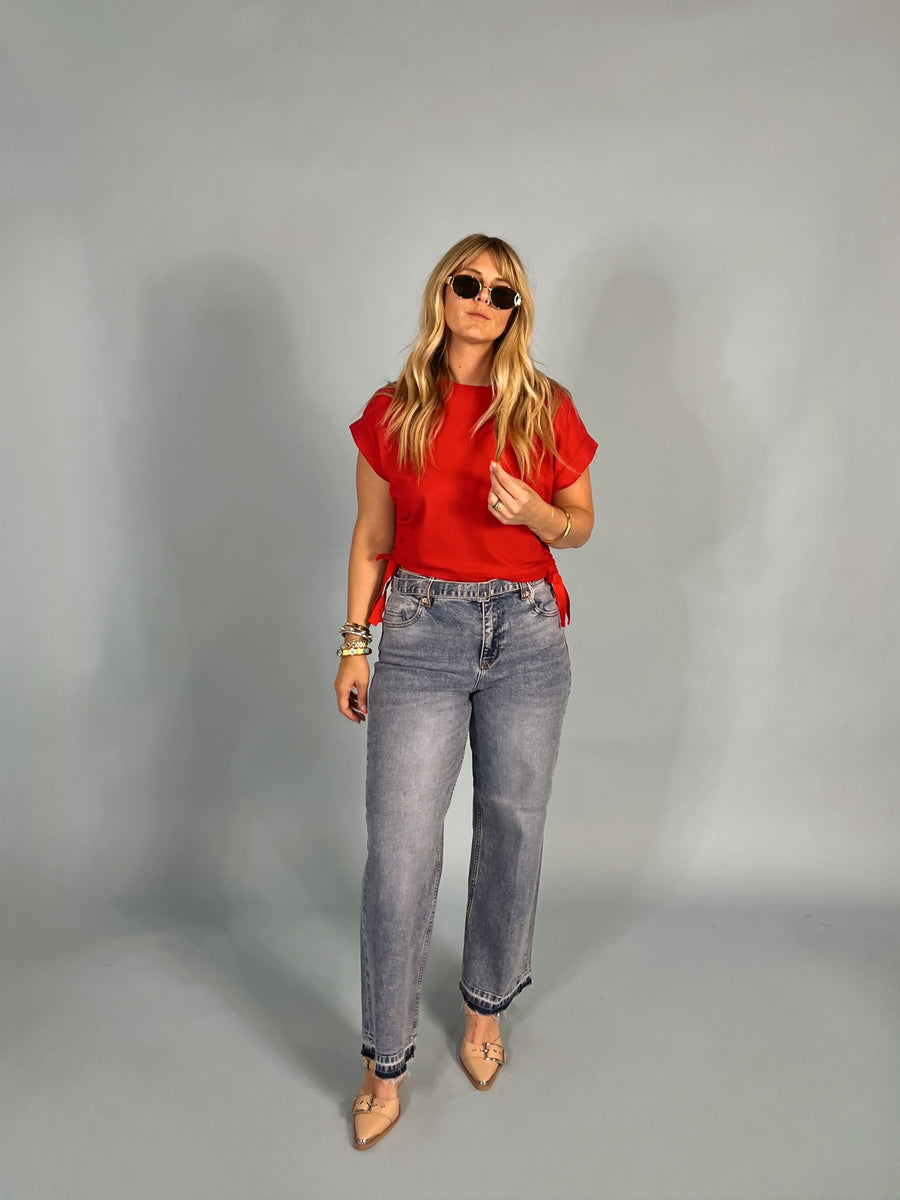 Red Ahead Side Tie Tee