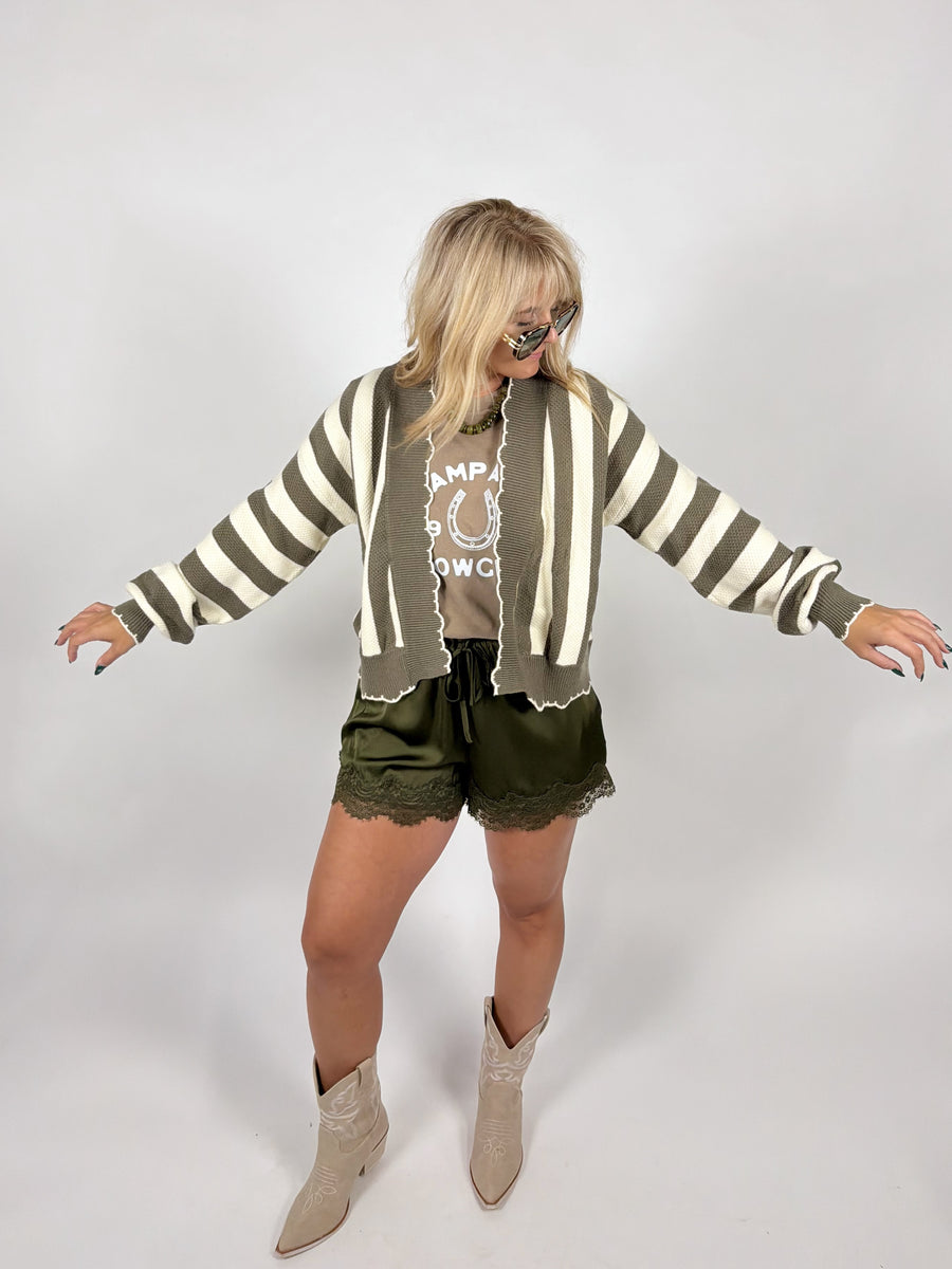 Scalloped Hem Stripe Cardigan