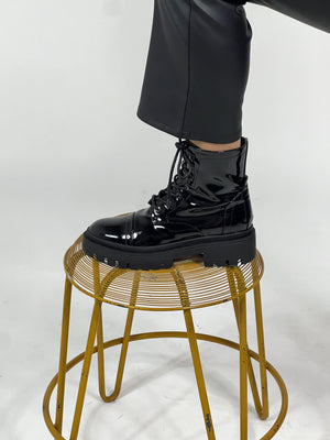 Ursula Black Paten Combat Boot