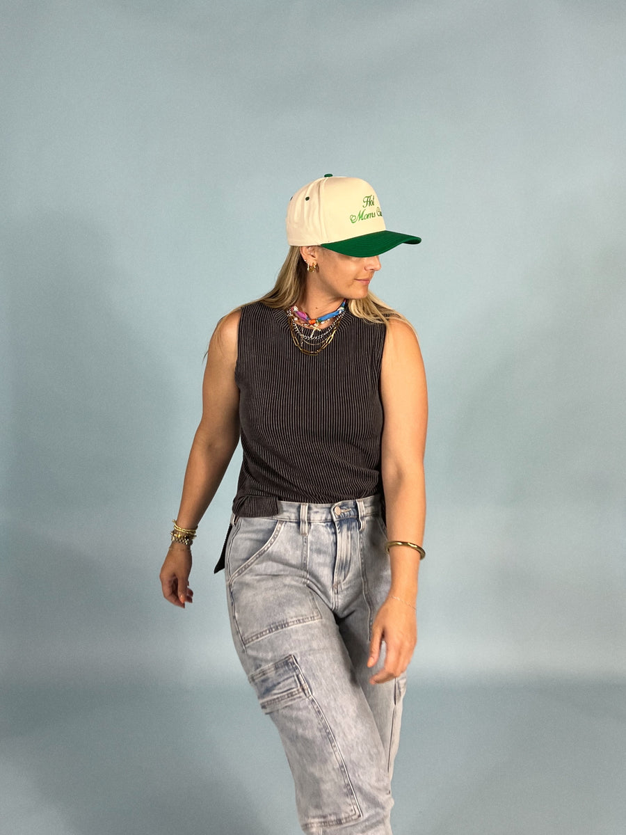 Cloudy Round Neck Ribbed Tank