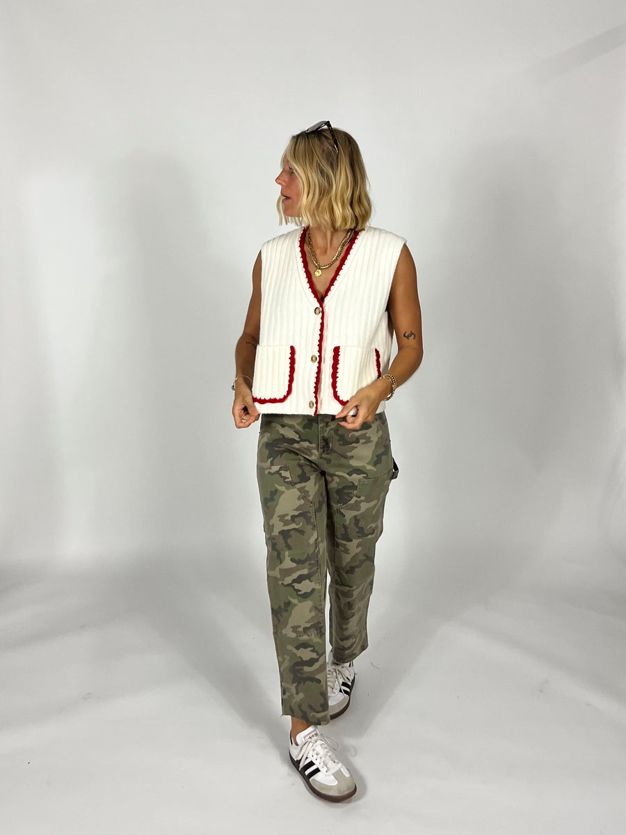 Pocket Full Red Trim Vest