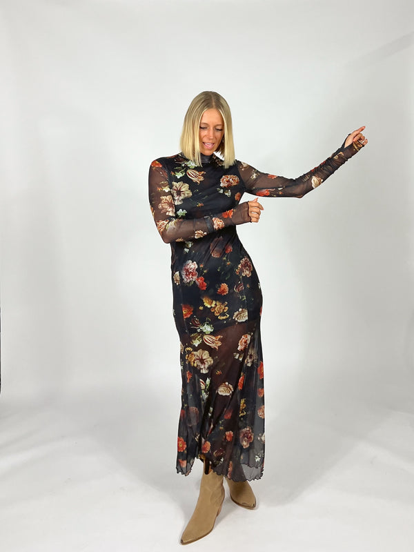 Nightfall Mock Neck Mesh Dress