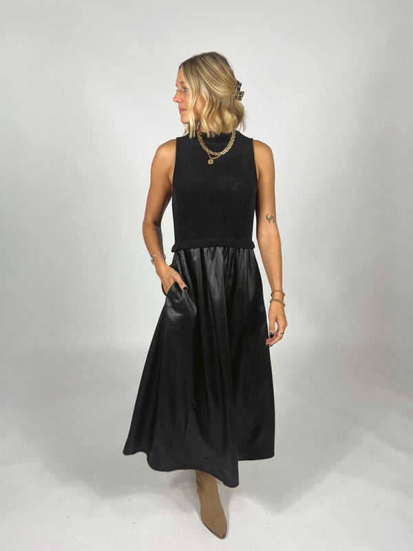 Mixed Media Black Maxi Dress