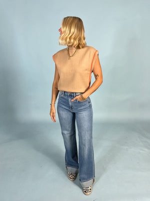 Orange Stitch Sleeveless Knit Top