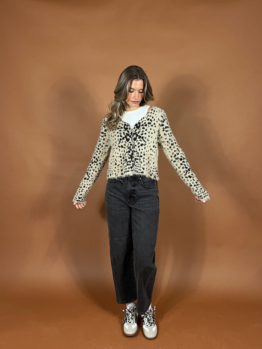 Fuzzy Animal Print Cardigan