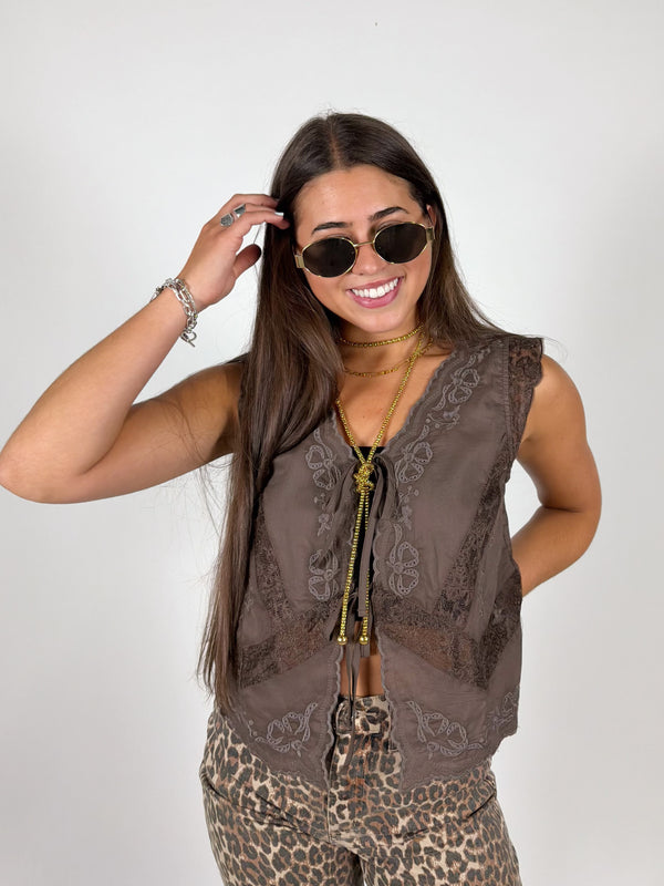Coffee Date Lace Vest