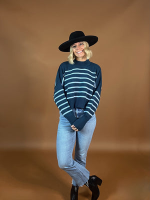 Emerald Stripe Mock Neck Sweater