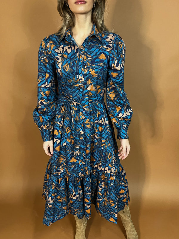 Bronze And Blue Midi Dress