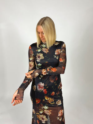 Nightfall Mock Neck Mesh Dress