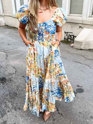 Sweetheart Puff Sleeve Floral Maxi