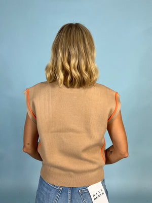 Orange Stitch Sleeveless Knit Top