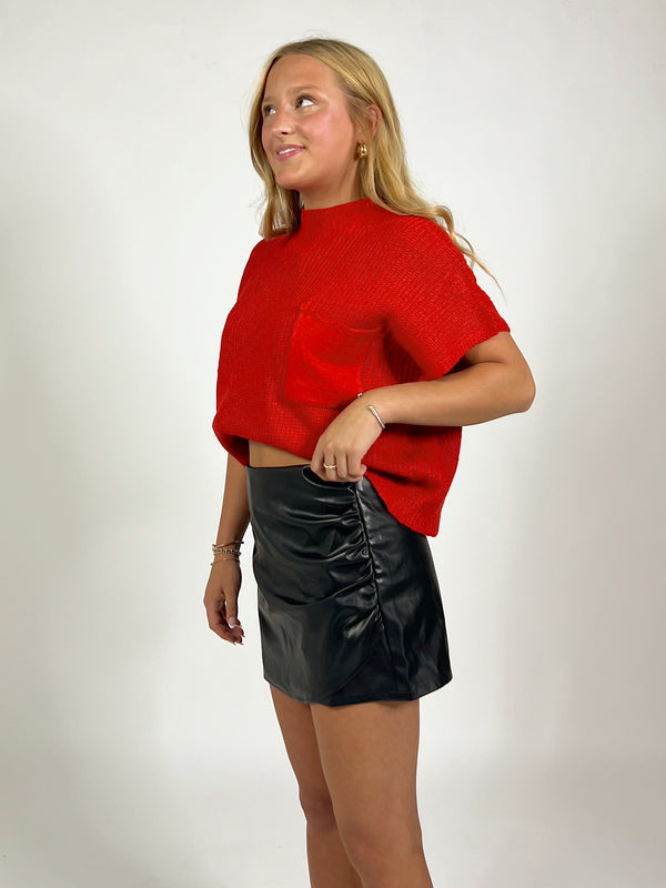 Ruched Leather Mini Skort