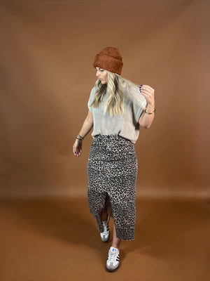 Sally Leopard Denim Skirt