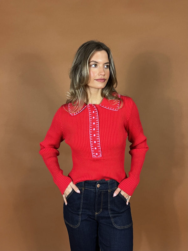 Stichline Knit Collar Top