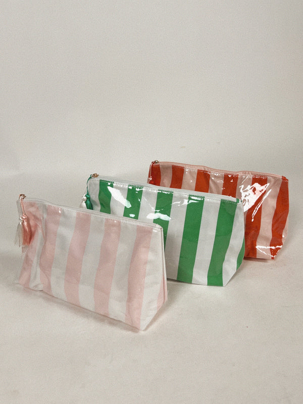 Stripe Coated Cosmetic Pouch