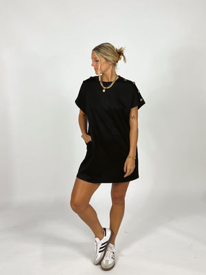 Gold Button Black Dress