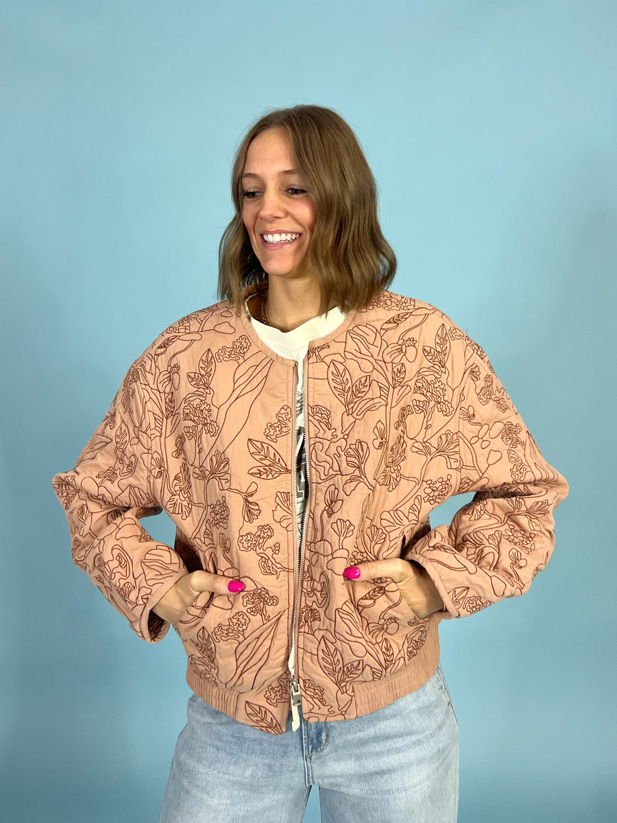 Embroidered Puffed Bomber Jacket