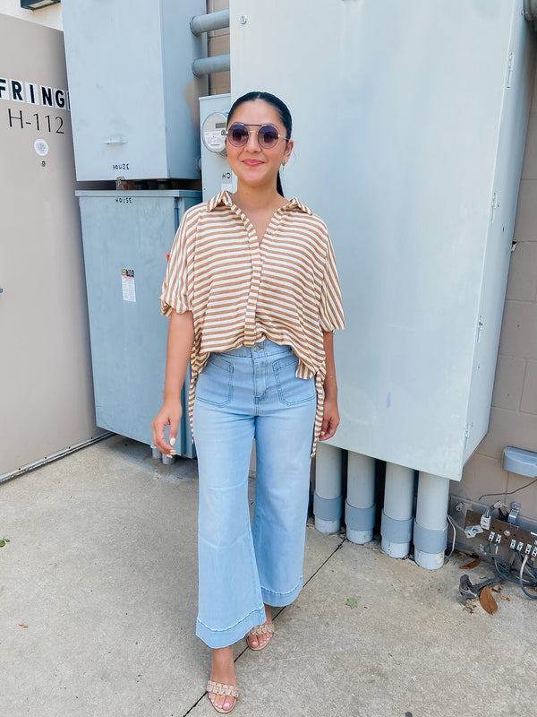 Brown White Stripe Button Down